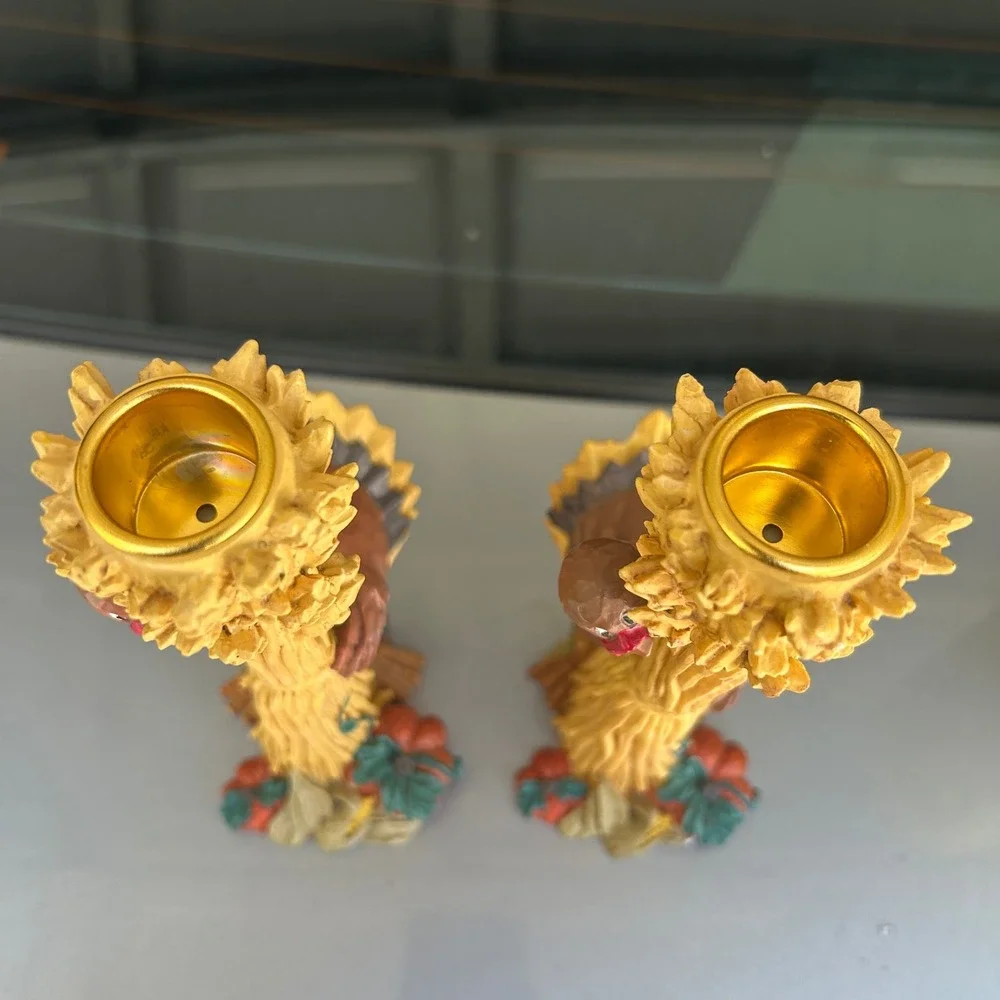 Rare Turkey Candle Holder Set Fall Harvest festive vintage holiday decor